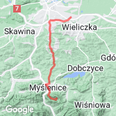 Mapa Myślenice - Kraków - szosowo